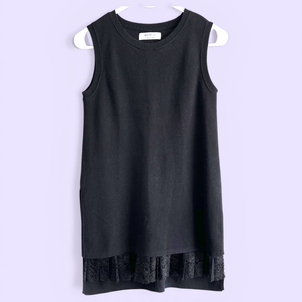 Bailey/44 Black Sleeveless Mini Sweater Dress with Lace Hem Size XS